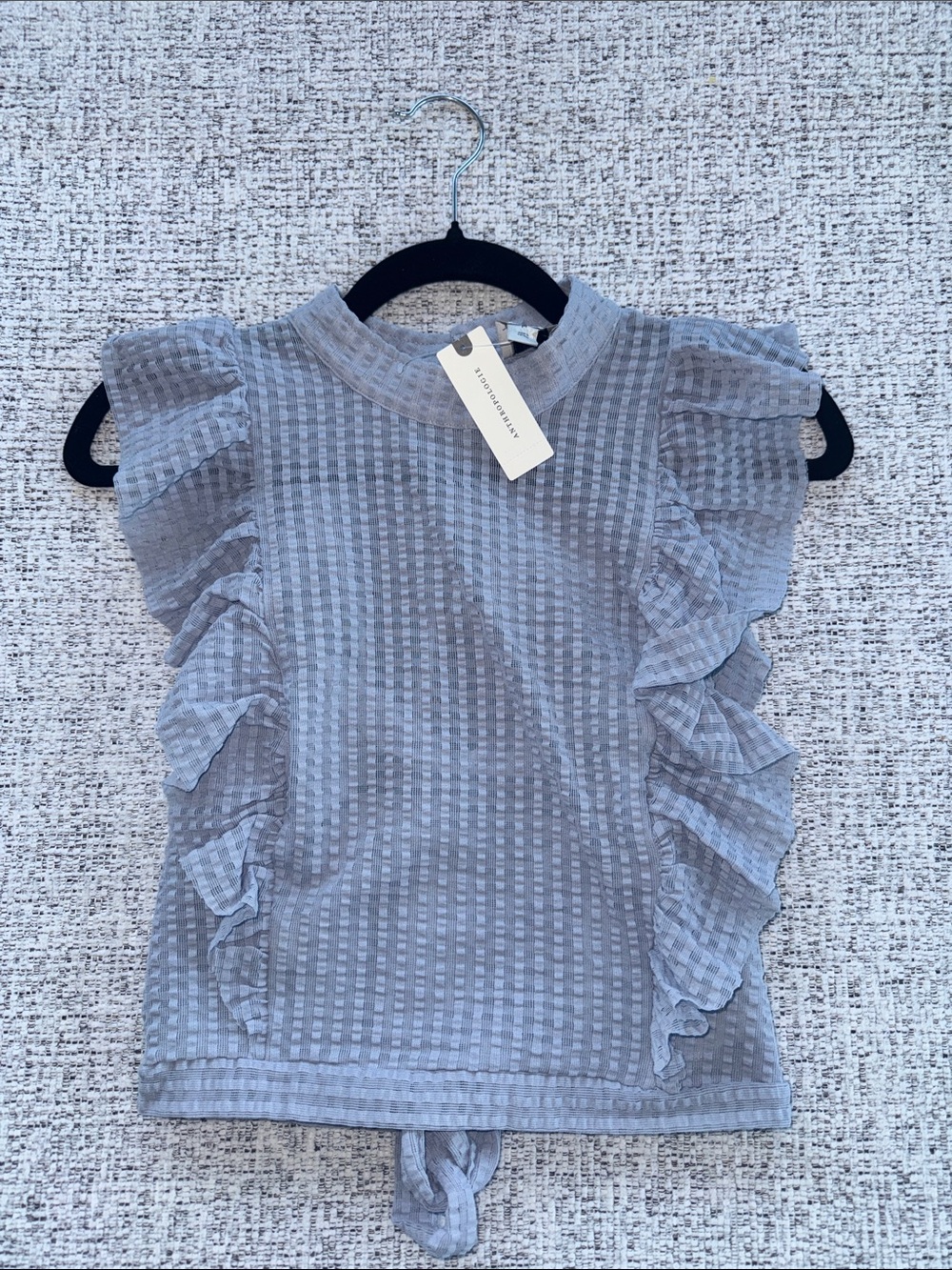 Anthropologie Light Blue Ruffle Sleeve Textured Sleeveless Top